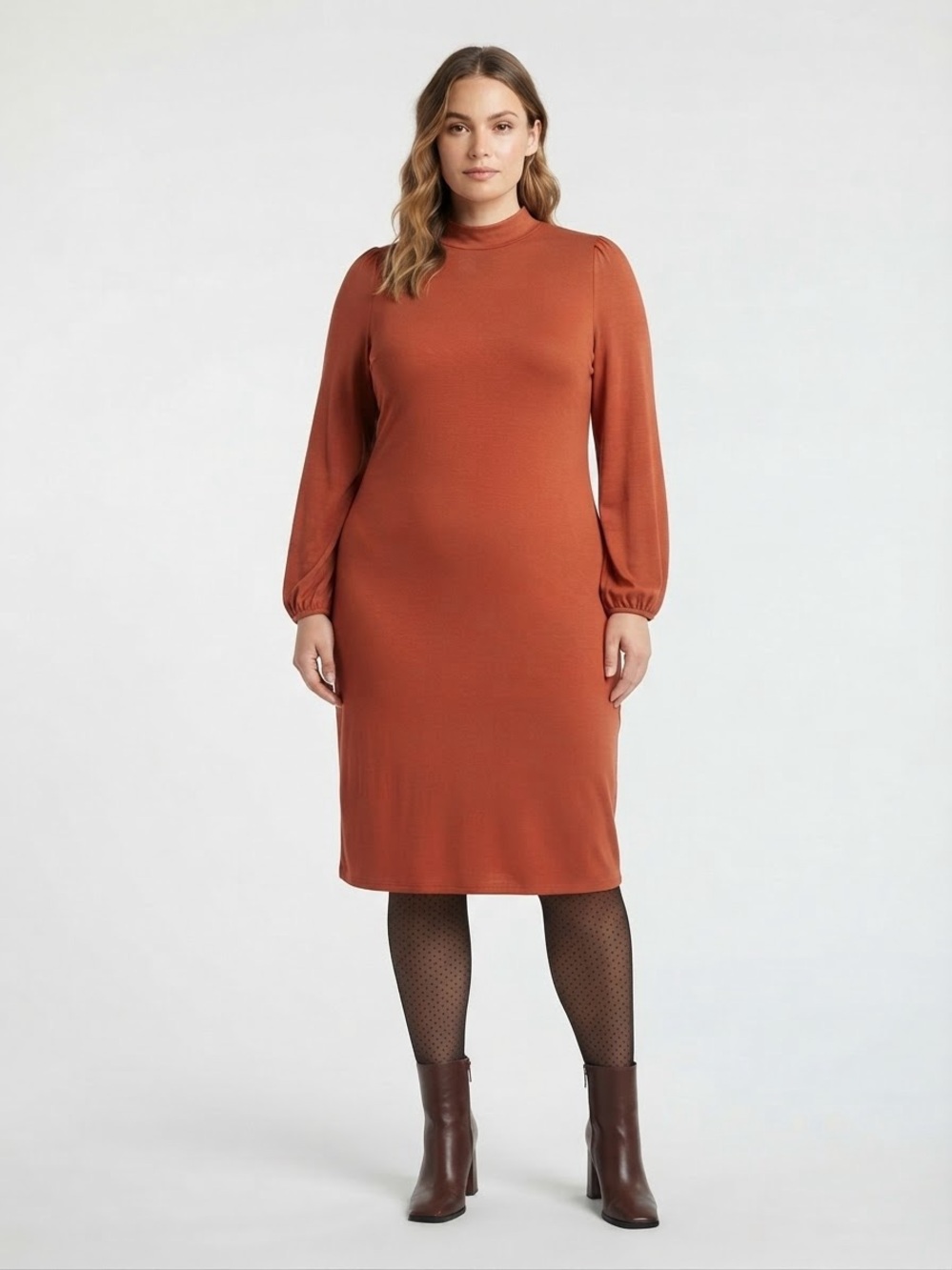 torrid Rust Long Sleeve Mock Neck Midi Dress